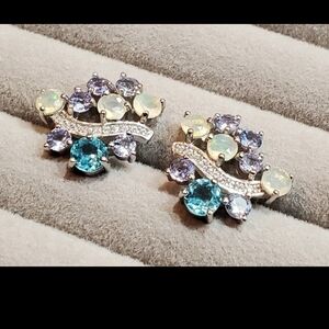 Dazzling Silver OPAL,Tanzanite and Blue APATITE Earrings.